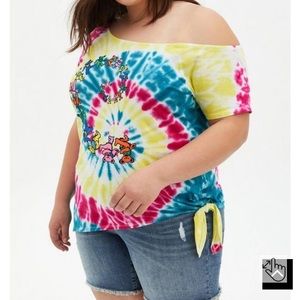 Grateful Dead Multicolor Tie-Dye Off-Shoulder Tee with Side Tie